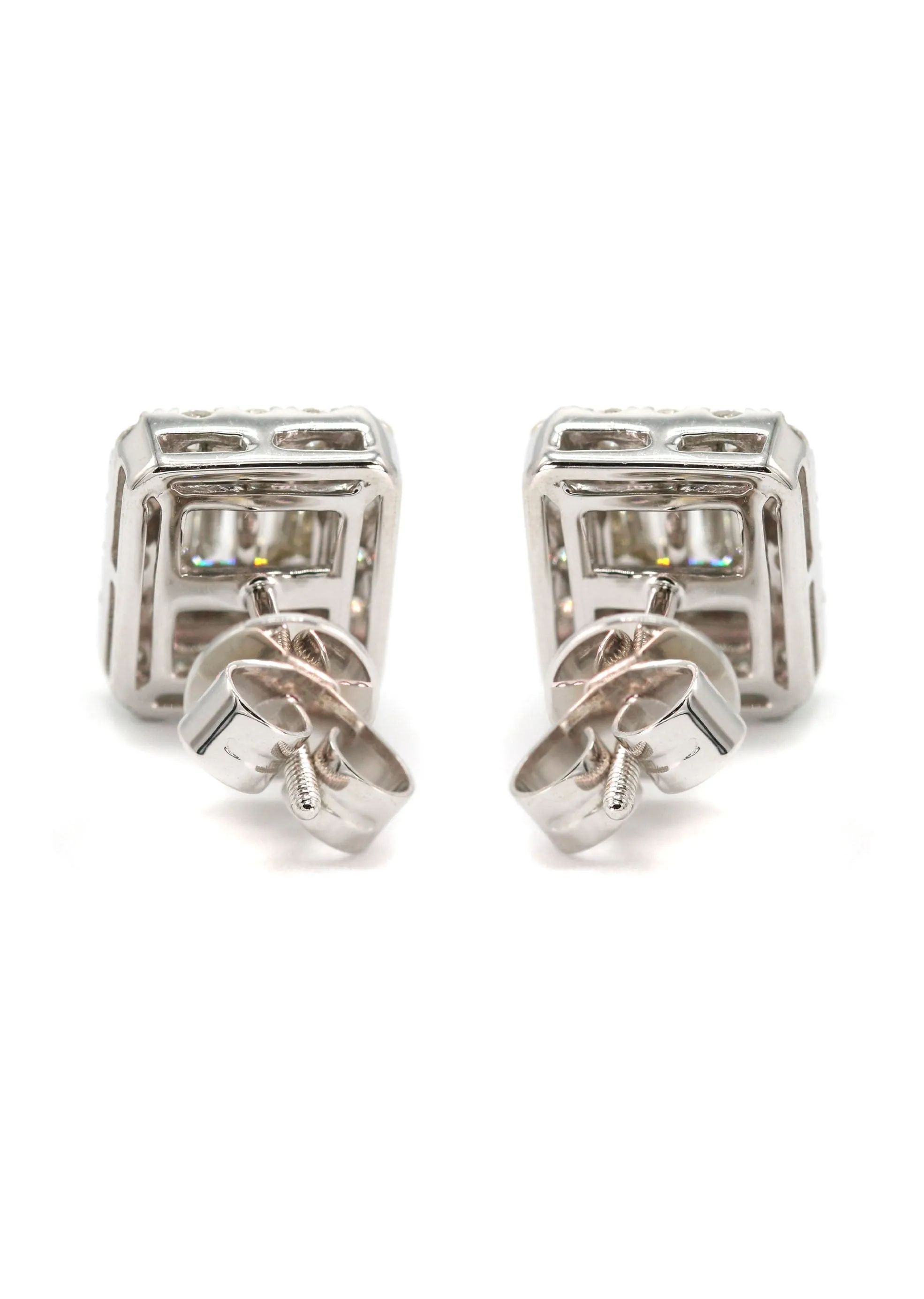 14K White Gold Diamond Baguette Earrings For Men | 1.13 Carats | 3.93 Grams