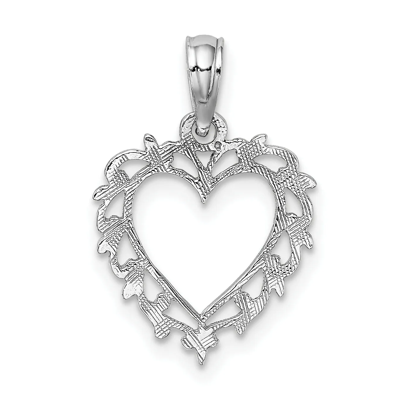 14K White Gold Heart Lace Trim Design Pendant