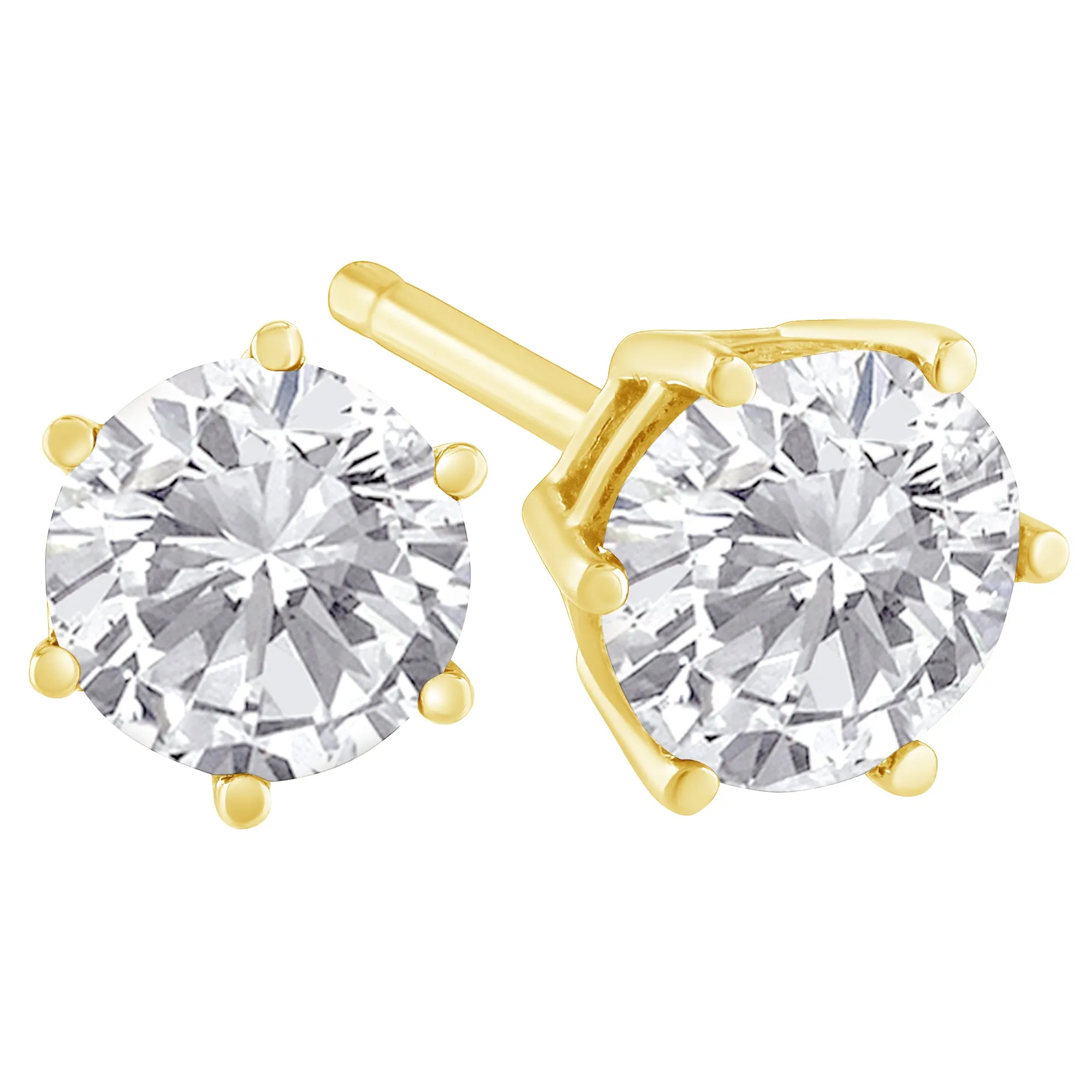 14K Yellow Gold 1/5 Cttw Round Brilliant-Cut Near Colorless Diamond Classic 6-Prong Stud Earrings