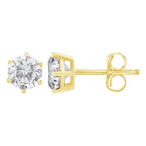 14K Yellow Gold 1/5 Cttw Round Brilliant-Cut Near Colorless Diamond Classic 6-Prong Stud Earrings