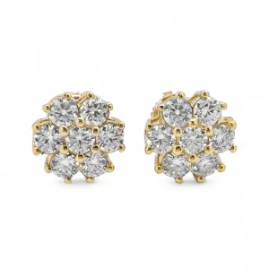 14k Yellow Gold Lab Diamond Cluster Earrings 1.67 ctw