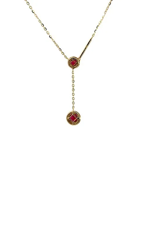 14K YELLOW GOLD RUBY Y-NECKLACE  G15105