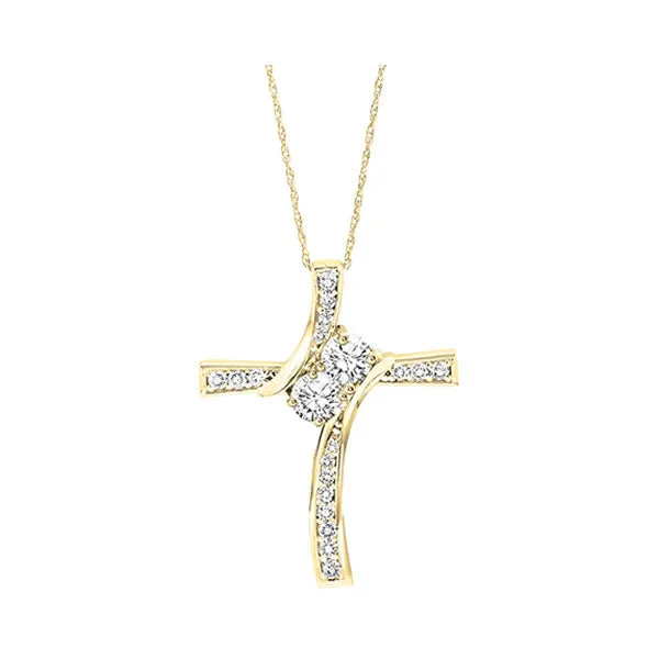 14KT Yellow Gold & Diamond Cross Pendants Neckwear Pendant  - 1 ctw