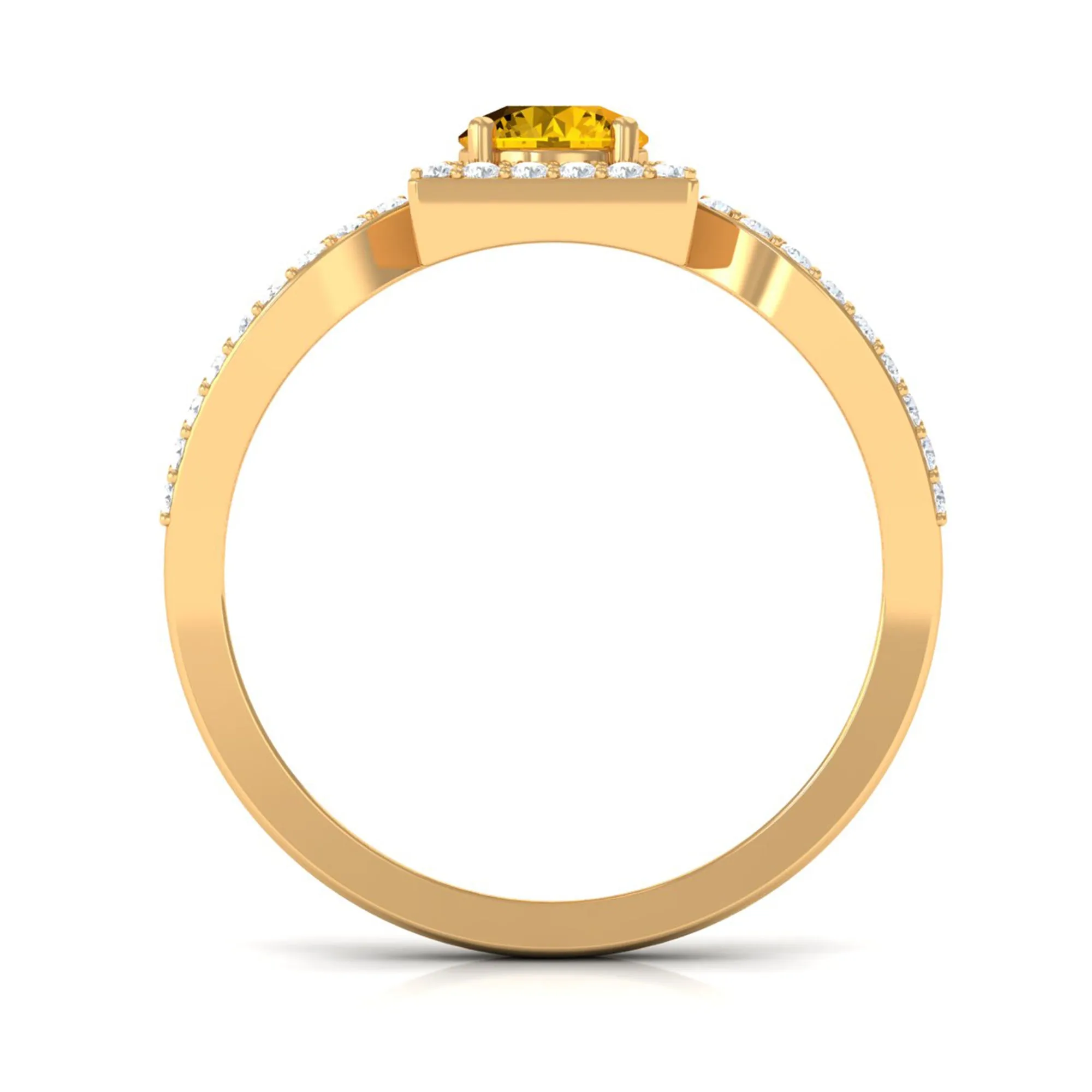 1.5 CT Split Shank Yellow Sapphire Engagement Ring with Diamond Accent