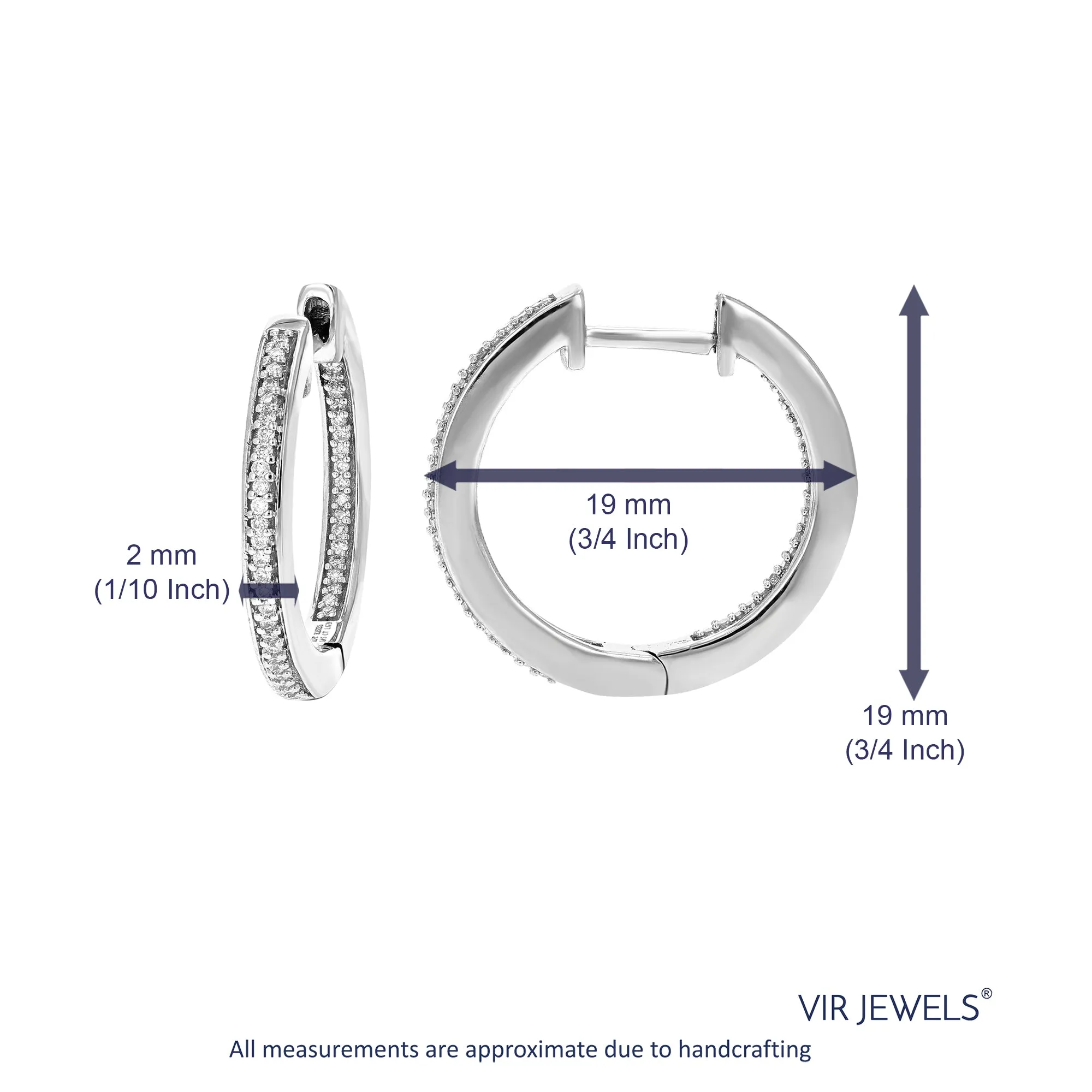 1/5 cttw Diamond Hoop Earrings for Women, Round Lab Grown Diamond Earrings in .925 Sterlinng Silver, Prong Setting, 3/4 Inch