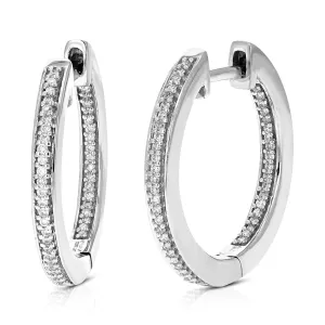 1/5 cttw Diamond Hoop Earrings for Women, Round Lab Grown Diamond Earrings in .925 Sterlinng Silver, Prong Setting, 3/4 Inch