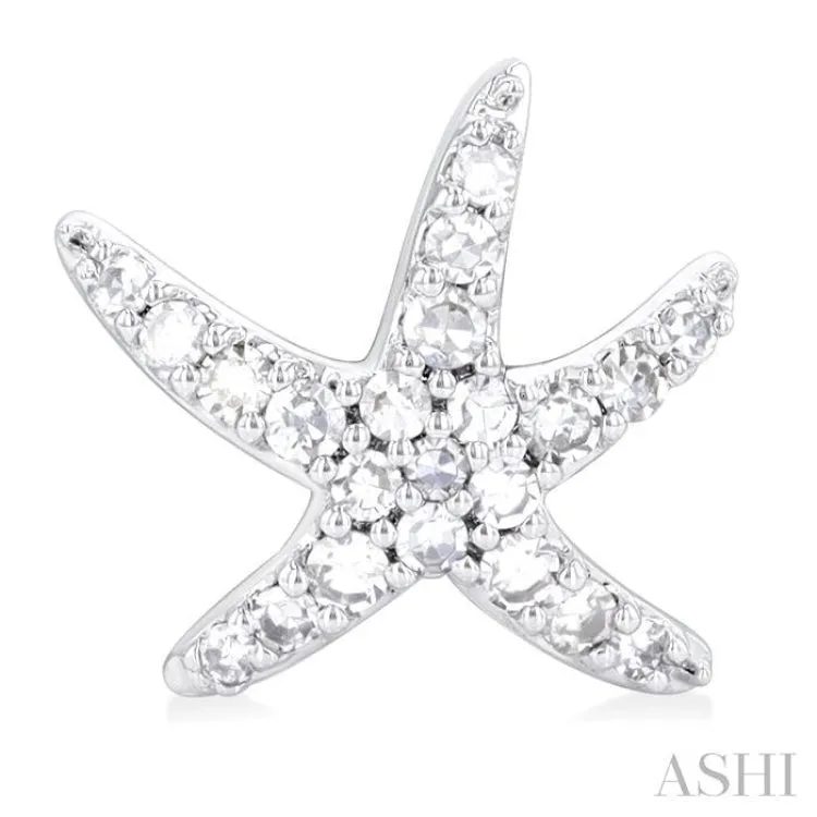 1/5 ctw Petite Starfish Round Cut Diamond Fashion Stud Earring in 10K White Gold