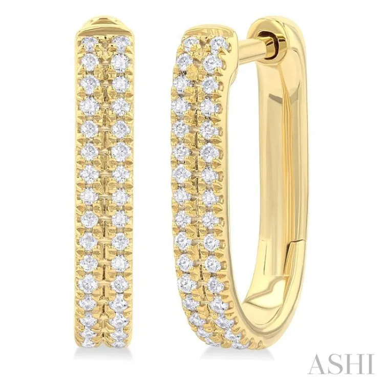 1/5 Ctw Twin Row Round Cut Diamond Fashion Hoop Earring in 10K Yellow Gold