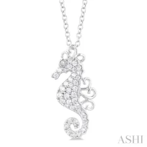 1/6 ctw Petite Seahorse Round Cut Diamond Fashion Pendant With Chain in 10K White Gold