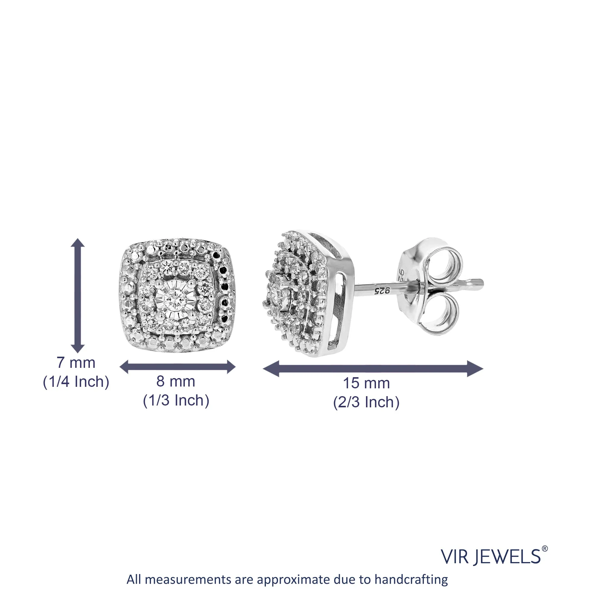 1/8 cttw Round Lab Grown Diamond Stud Earrings for Her .925 Sterling Silver Prong Settings