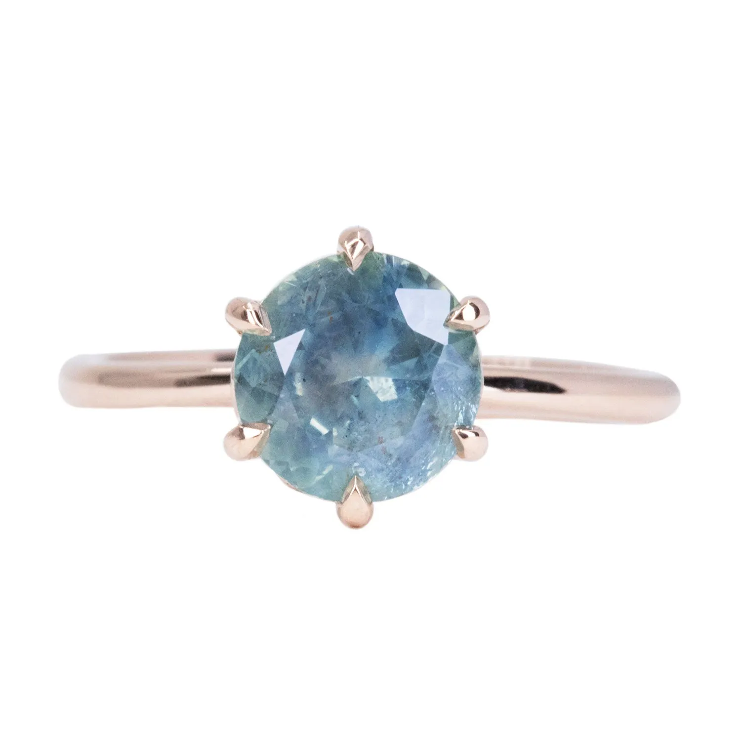 1.85ct Seafoam Montana Sapphire in Lotus Six Prong Solitaire in 14k Rose Gold