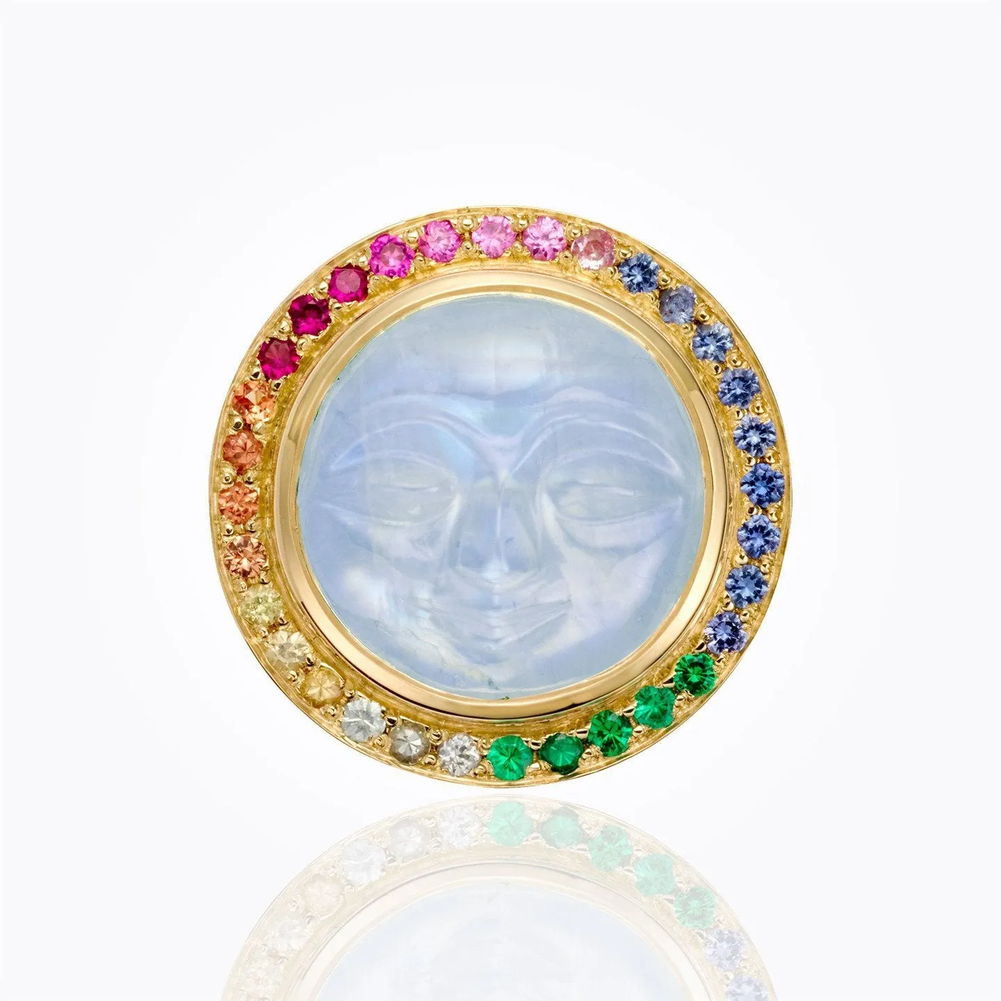 18K Astrid Ring with Blue Moonstone Face and mix color sapphire