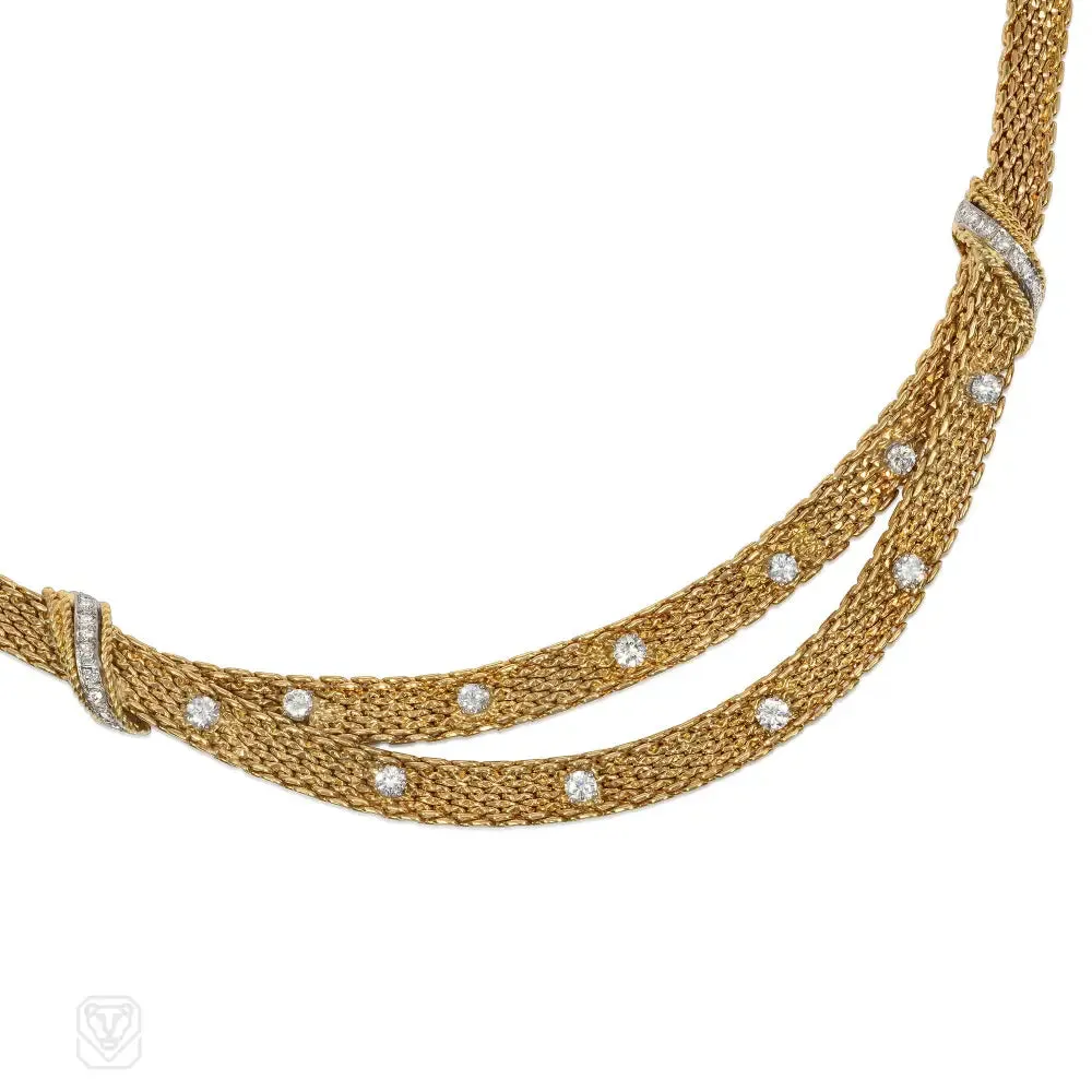 1960s German diamond and gold swag necklace