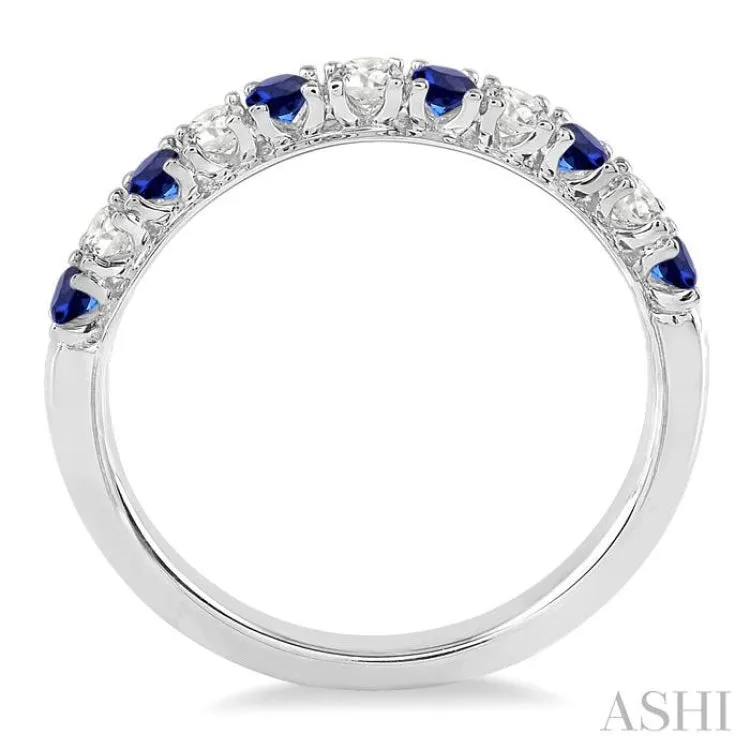 2.20 MM Round Cut Sapphire and 1/5 Ctw Round Cut Diamond Band in 14K White Gold