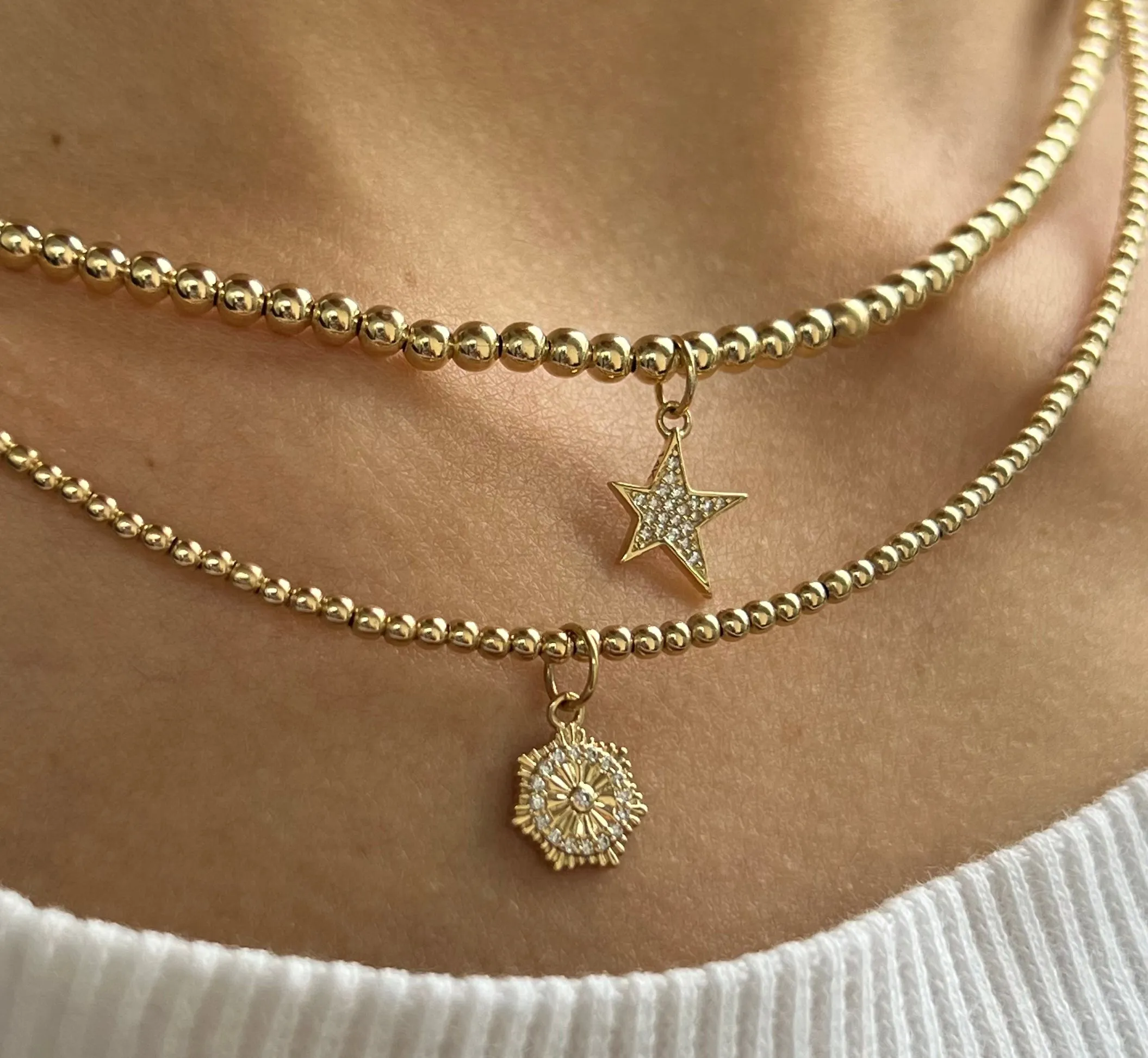 2mm Signature Necklace With Tiny Diamond Starburst Charm