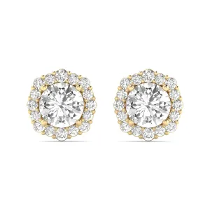 3/4 Carat Tw Floral Halo Diamond Stud Earrings In 14K Yellow Gold