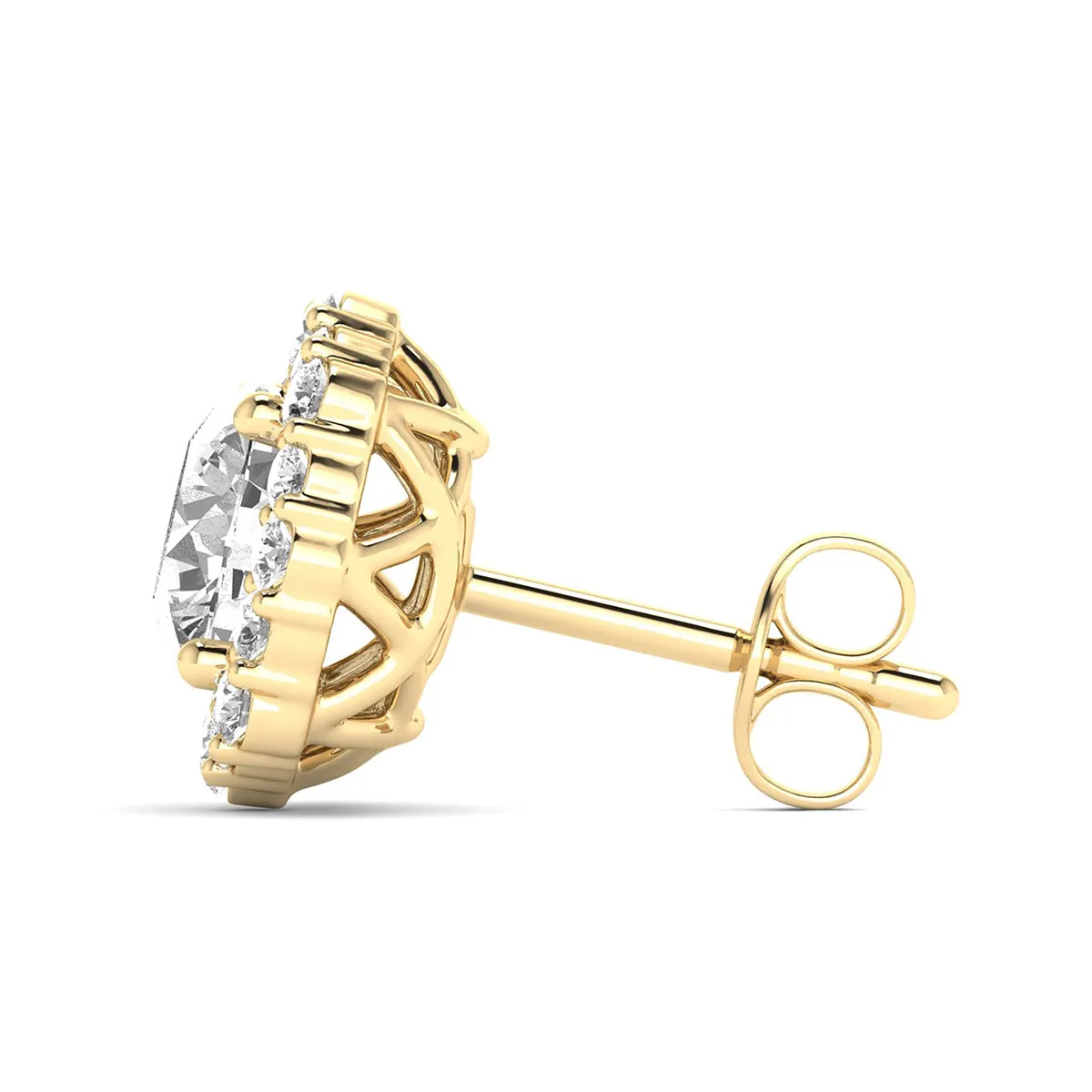 3/4 Carat Tw Floral Halo Diamond Stud Earrings In 14K Yellow Gold