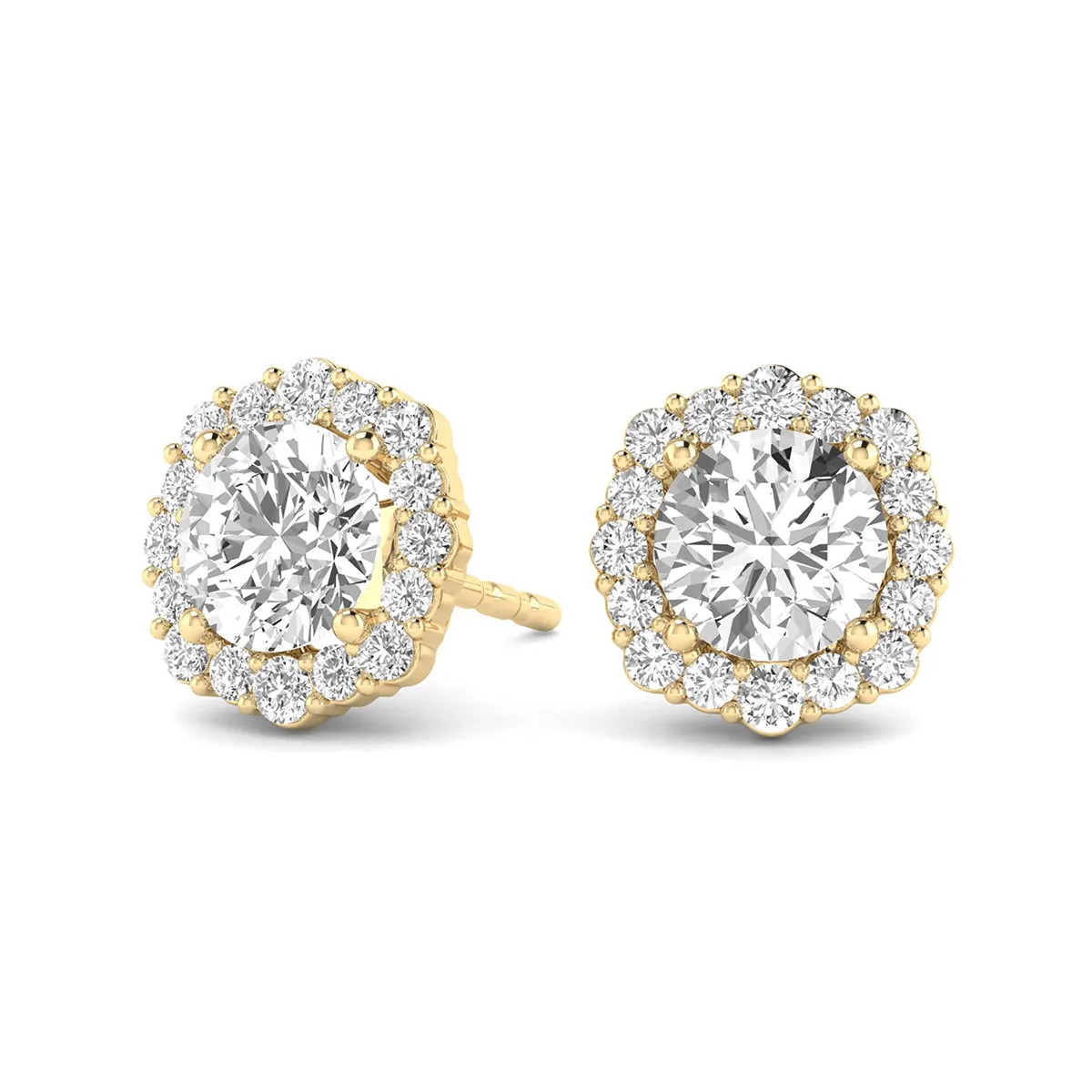 3/4 Carat Tw Floral Halo Diamond Stud Earrings In 14K Yellow Gold