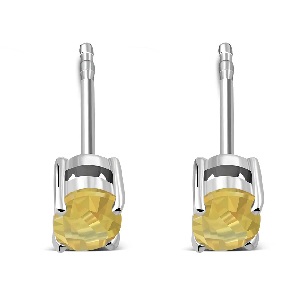 5x7mm Oval Prong-Set Citrine Stone Sterling Silver Stud Earrings