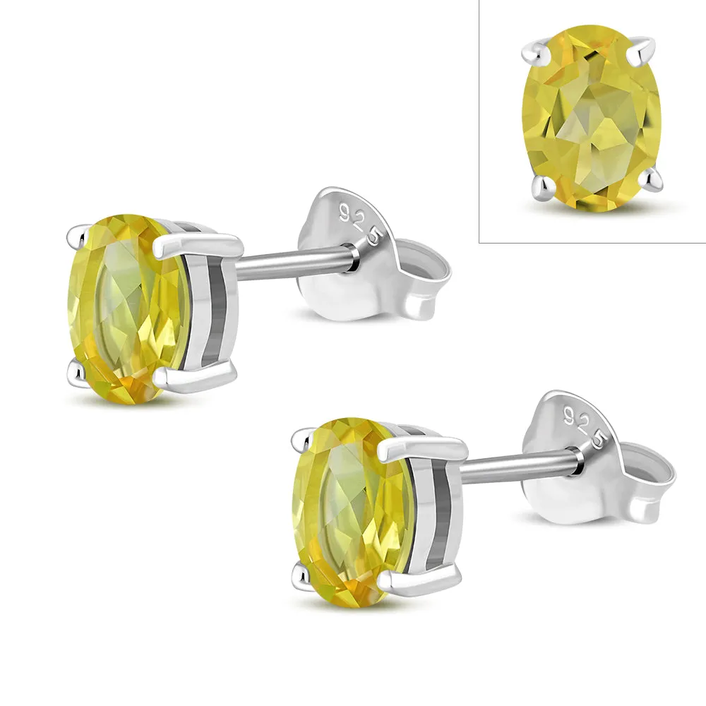 5x7mm Oval Prong-Set Citrine Stone Sterling Silver Stud Earrings