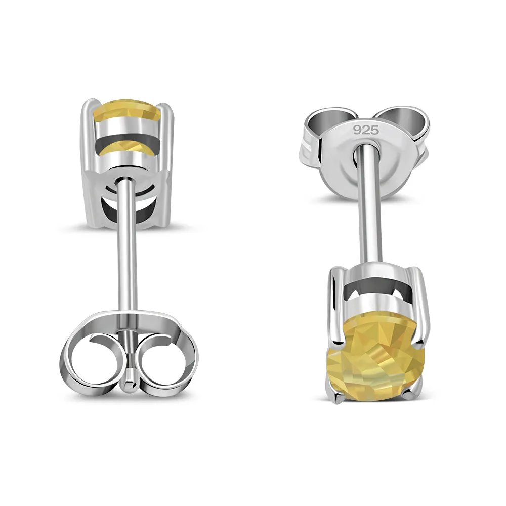 5x7mm Oval Prong-Set Citrine Stone Sterling Silver Stud Earrings