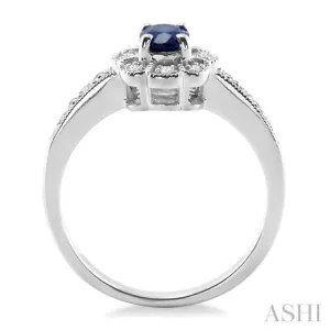 6x4 mm Oval Cut Sapphire and 1/20 ctw Single Cut Diamond Ring in Sterling Silver