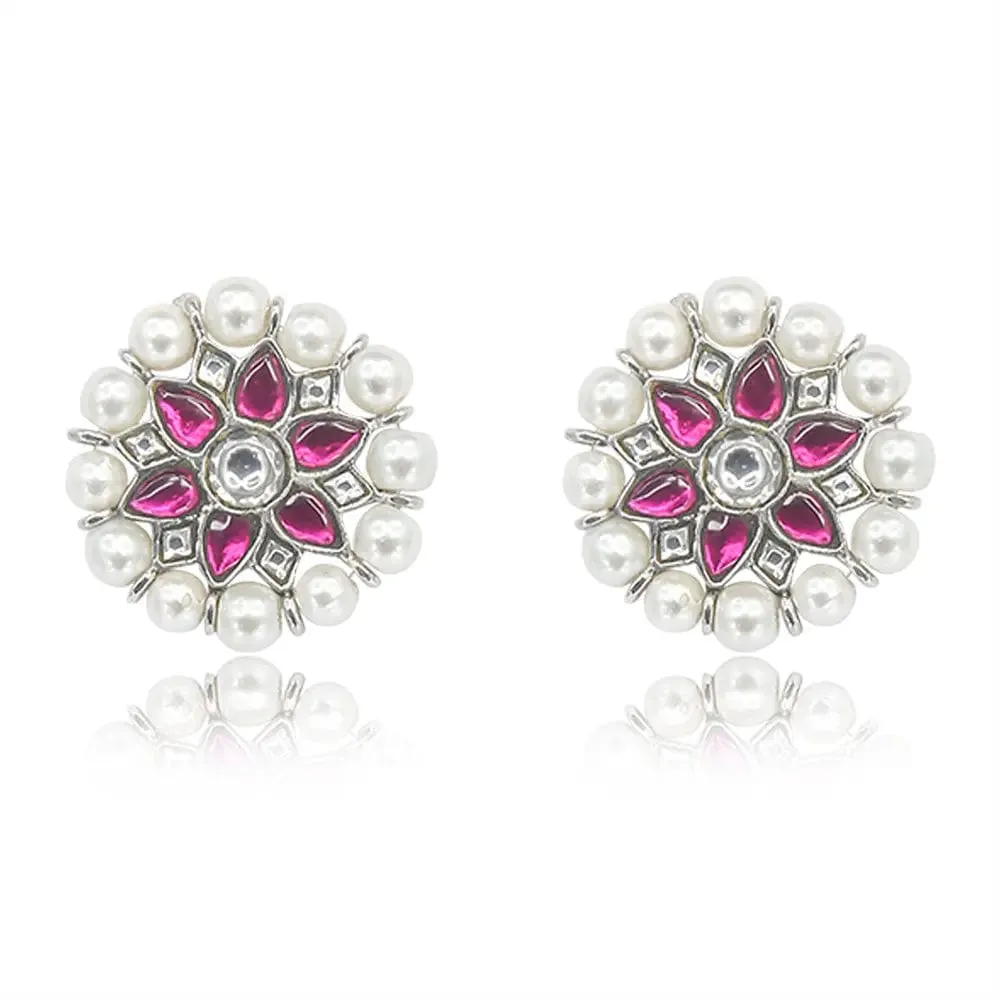 92.5 Silver Kundan Flower Earring