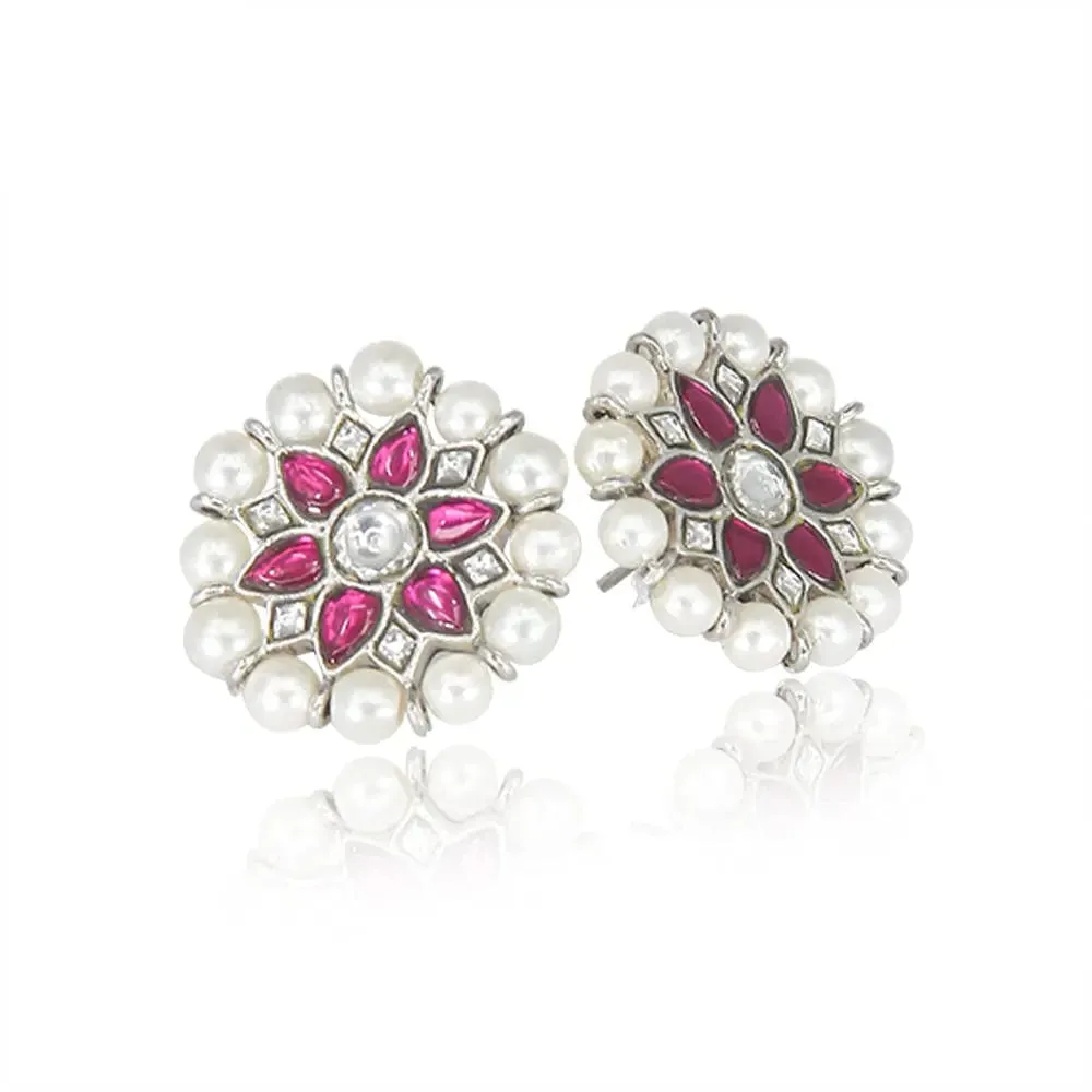 92.5 Silver Kundan Flower Earring