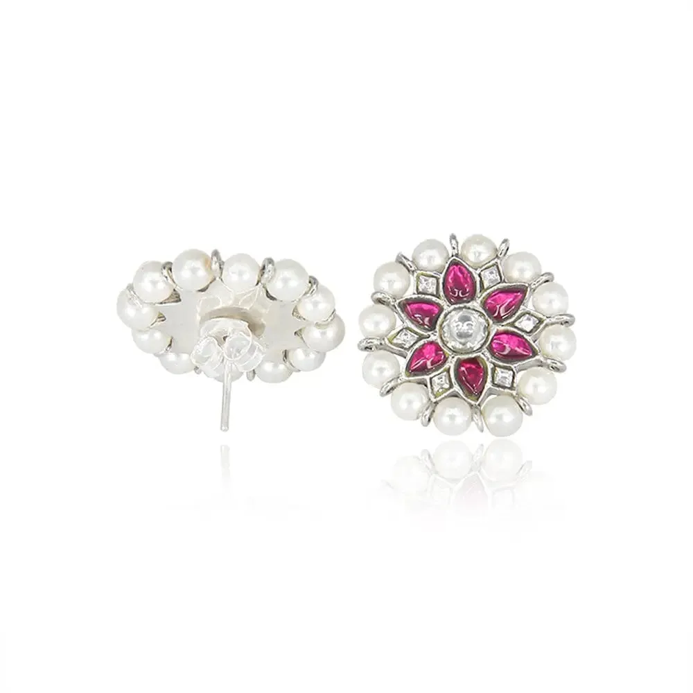 92.5 Silver Kundan Flower Earring