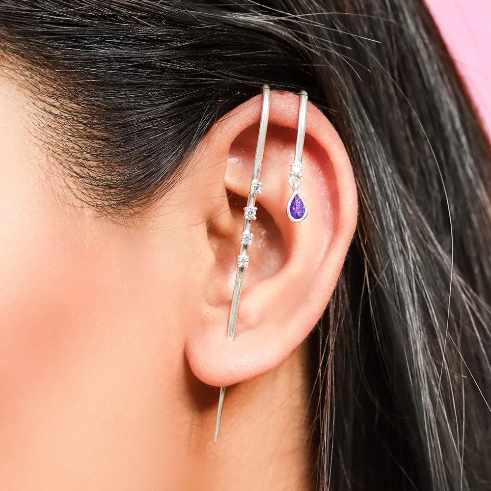 92.5 Sterling Silver Amethyst Earcuff