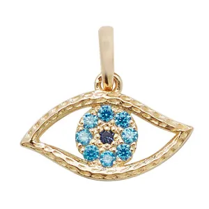 9CT GOLD BLUE CZ EVIL EYE PENDANT