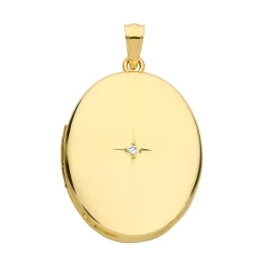 9CT GOLD OVAL DIAMOND SET  LOCKET