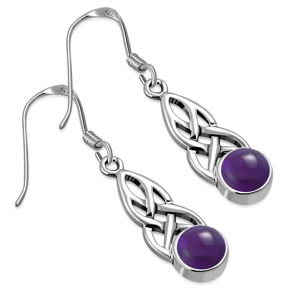 Amethyst Stone Celtic Silver Earrings