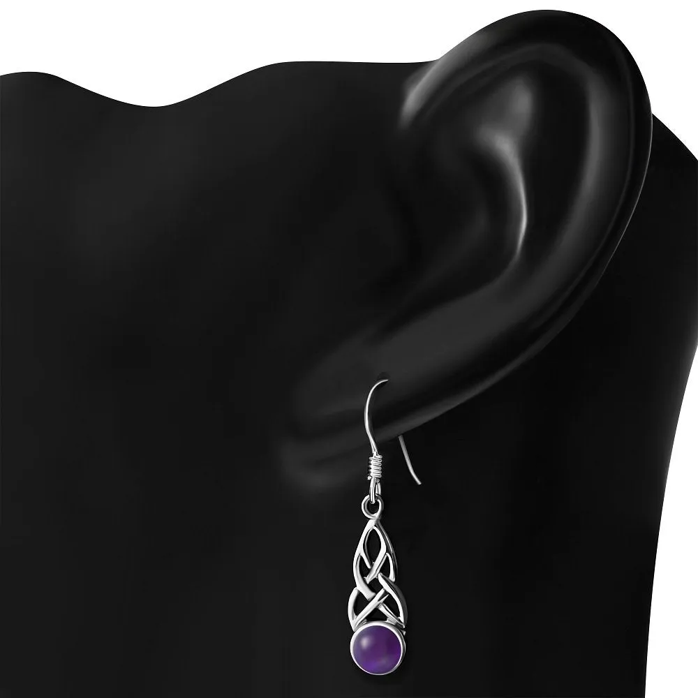 Amethyst Stone Celtic Silver Earrings