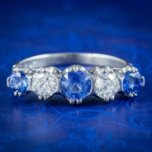 Antique Art Deco Sapphire Diamond Five Stone Ring 1ct Of Sapphire