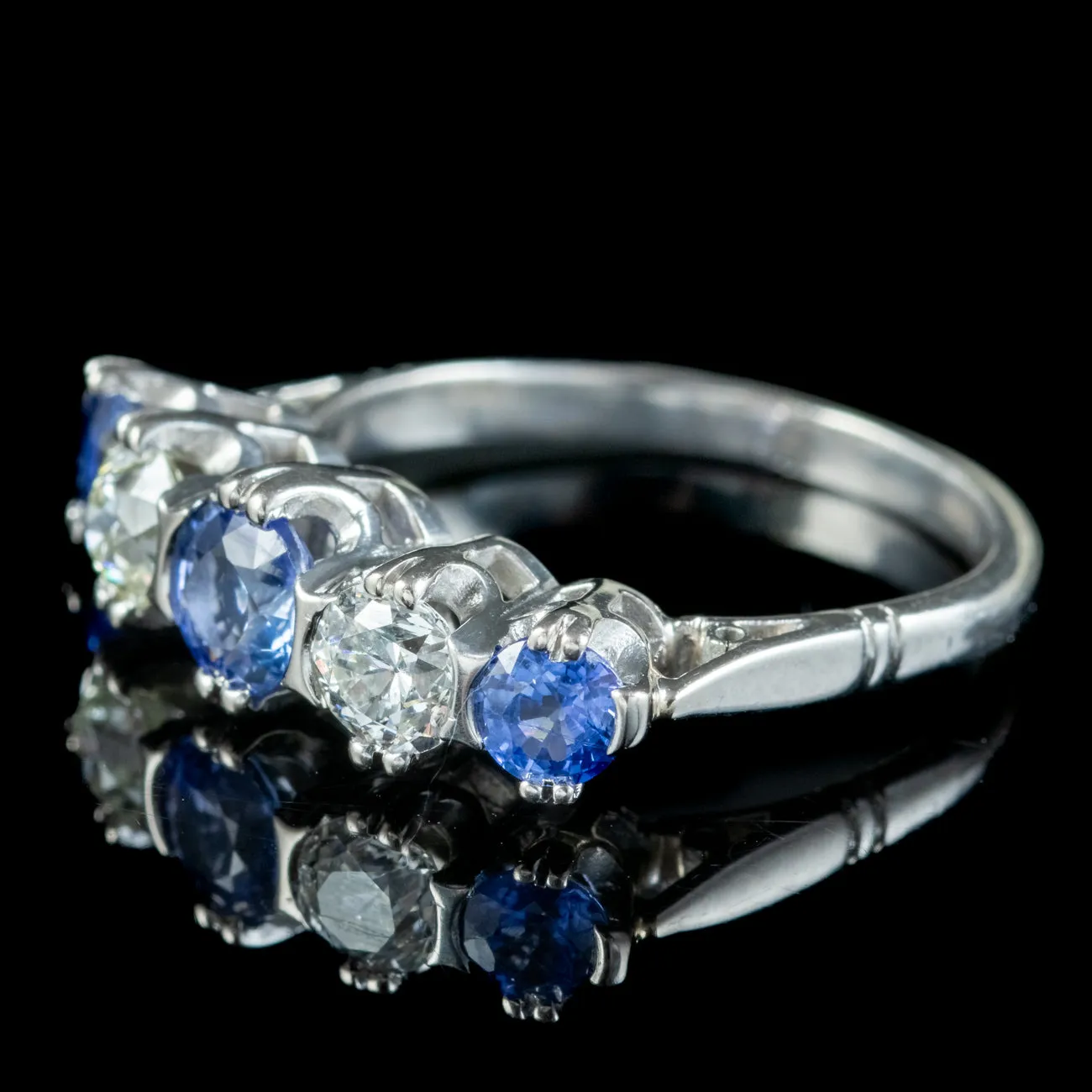 Antique Art Deco Sapphire Diamond Five Stone Ring 1ct Of Sapphire