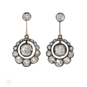 Antique cushion-cut diamond pendant earrings