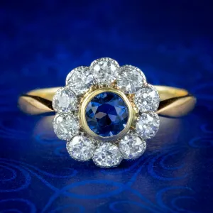 Antique Edwardian Sapphire Diamond Daisy Cluster Ring 0.50ct Sapphire