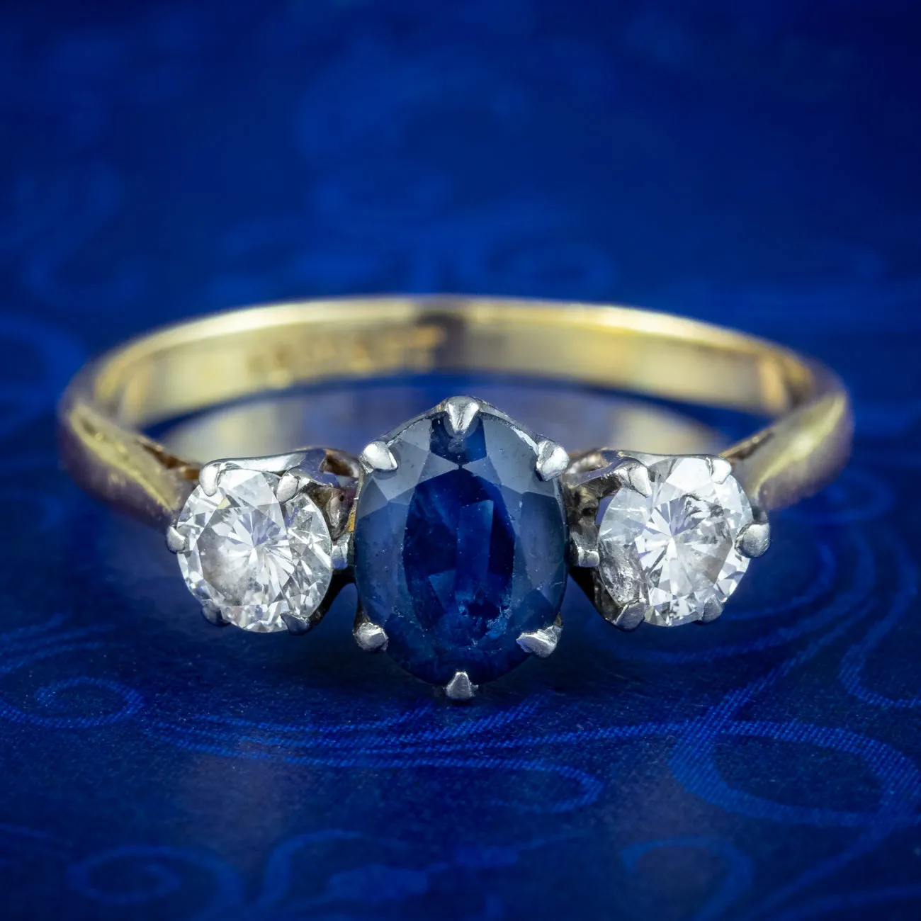 Antique Edwardian Sapphire Diamond Trilogy Ring 0.80ct Sapphire