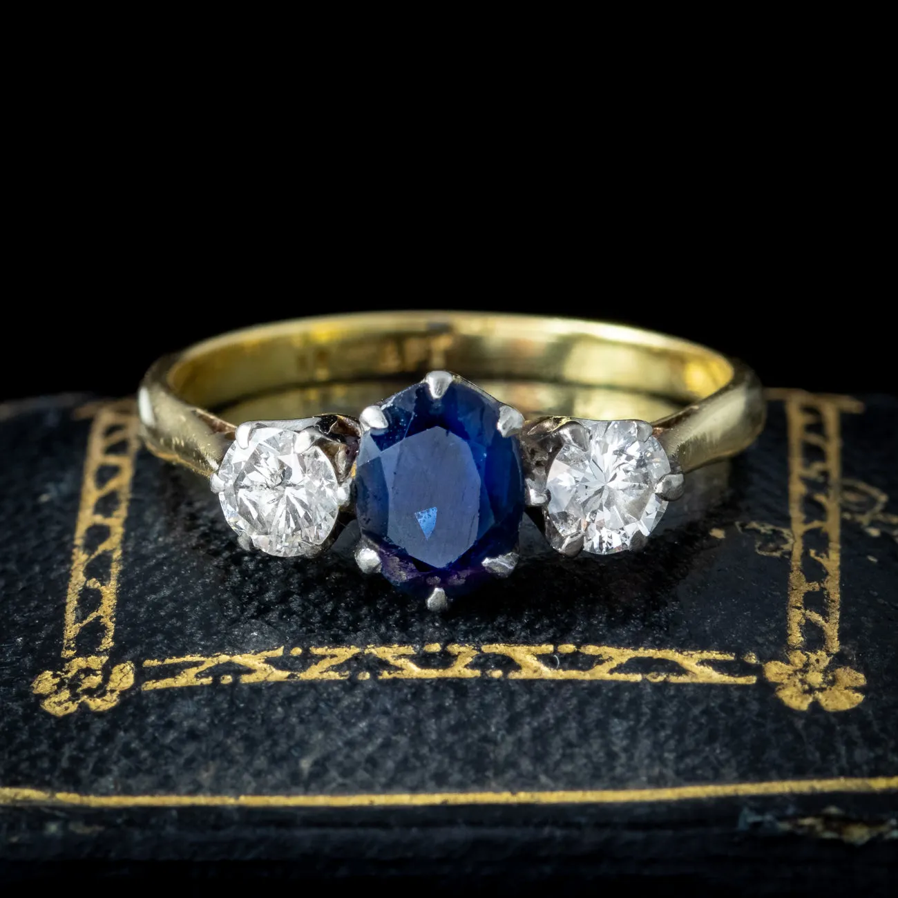 Antique Edwardian Sapphire Diamond Trilogy Ring 0.80ct Sapphire