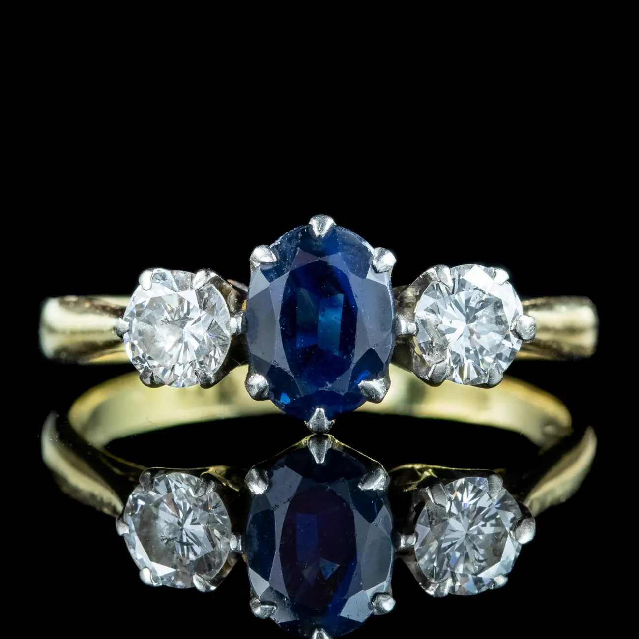 Antique Edwardian Sapphire Diamond Trilogy Ring 0.80ct Sapphire