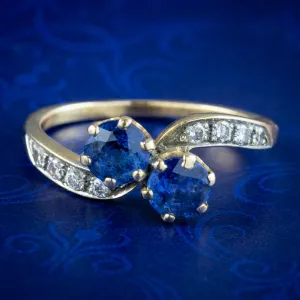 Antique Edwardian Sapphire Diamond Twist Ring 1.2ct Sapphire