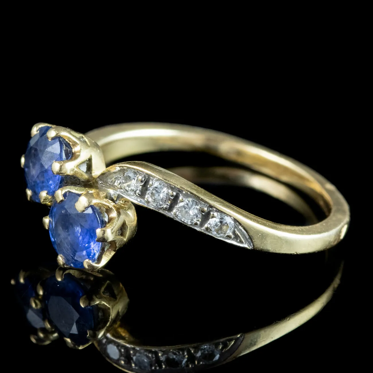 Antique Edwardian Sapphire Diamond Twist Ring 1.2ct Sapphire