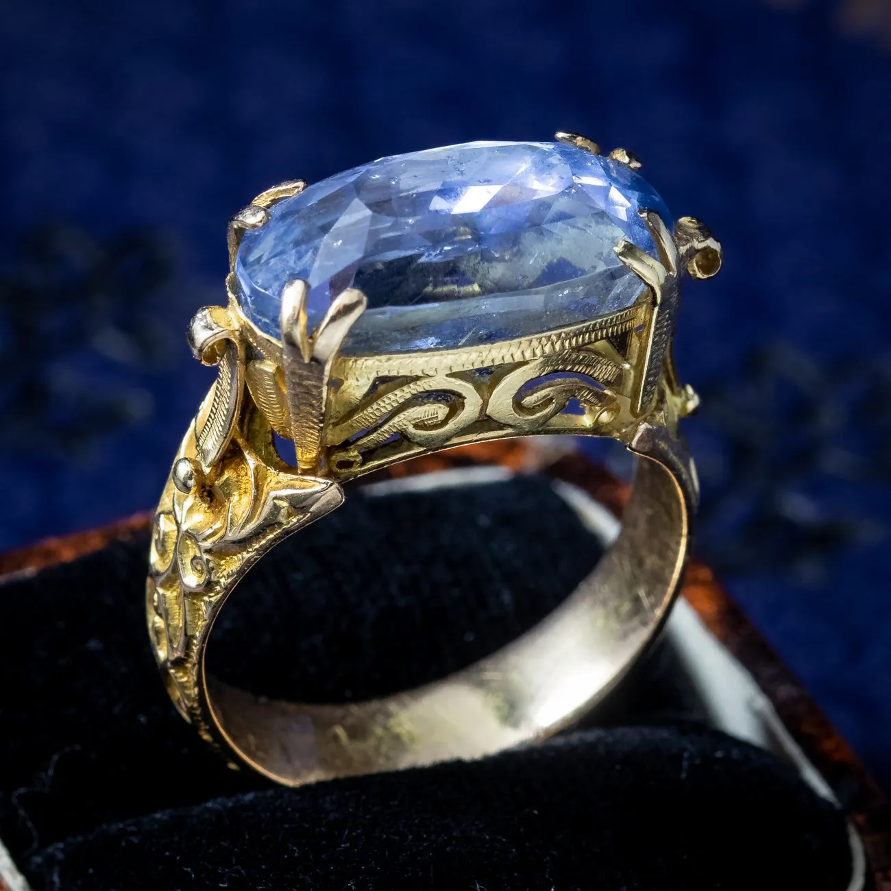 Antique Victorian French Ceylon Sapphire Ring 19.16ct Sapphire With Cert