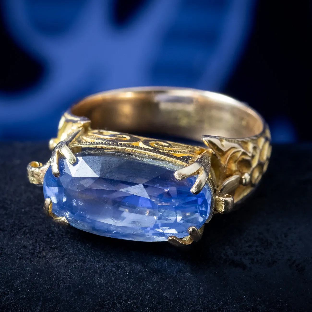 Antique Victorian French Ceylon Sapphire Ring 19.16ct Sapphire With Cert