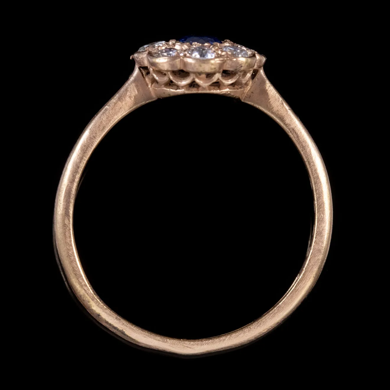 Antique Victorian Sapphire Diamond Cluster Ring 18Ct Yellow Gold Circa 1900