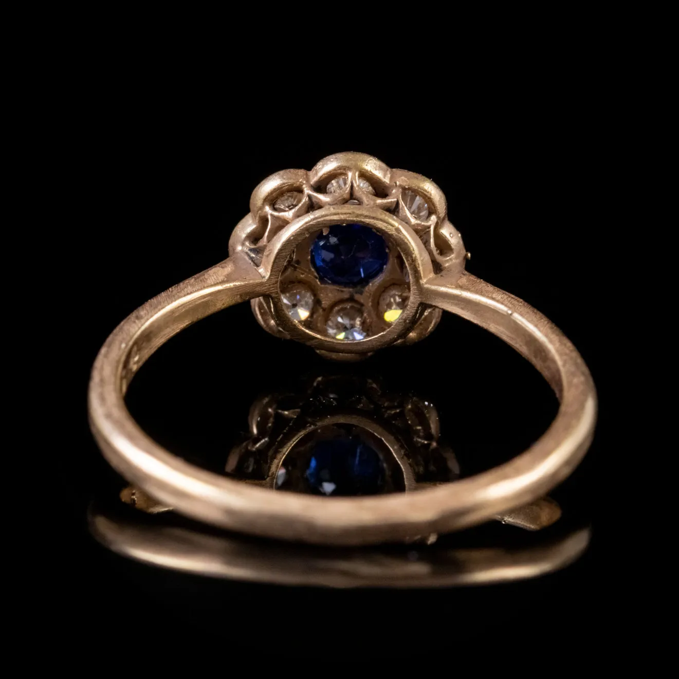 Antique Victorian Sapphire Diamond Cluster Ring 18Ct Yellow Gold Circa 1900