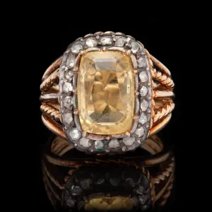 Antique Yellow Sapphire and Diamond 14Kt Ring