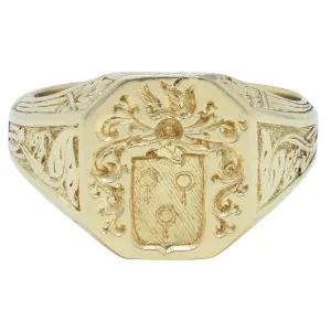 Art Deco French 1927 18 Karat Yellow Gold Unsiex Heraldry Signet Ring