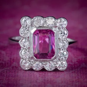 Art Deco Style Pink Sapphire Diamond Ring Platinum 1.80ct Sapphire 1.20ct Diamond